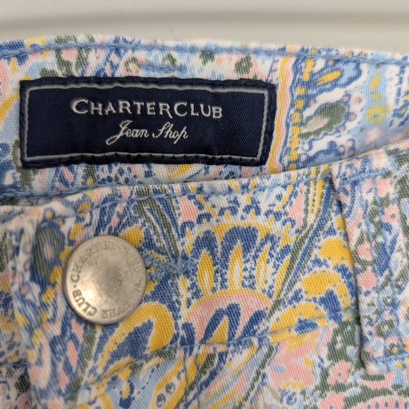 Charter Club Paisley Ankle Cropped Jeans Cotton Summer Resort Size 8 Pants - Picture 4 of 8